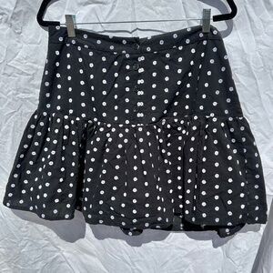 Button Down 100%  Cotton Mini Black Skirt with White Eyelet Contrast Stitching